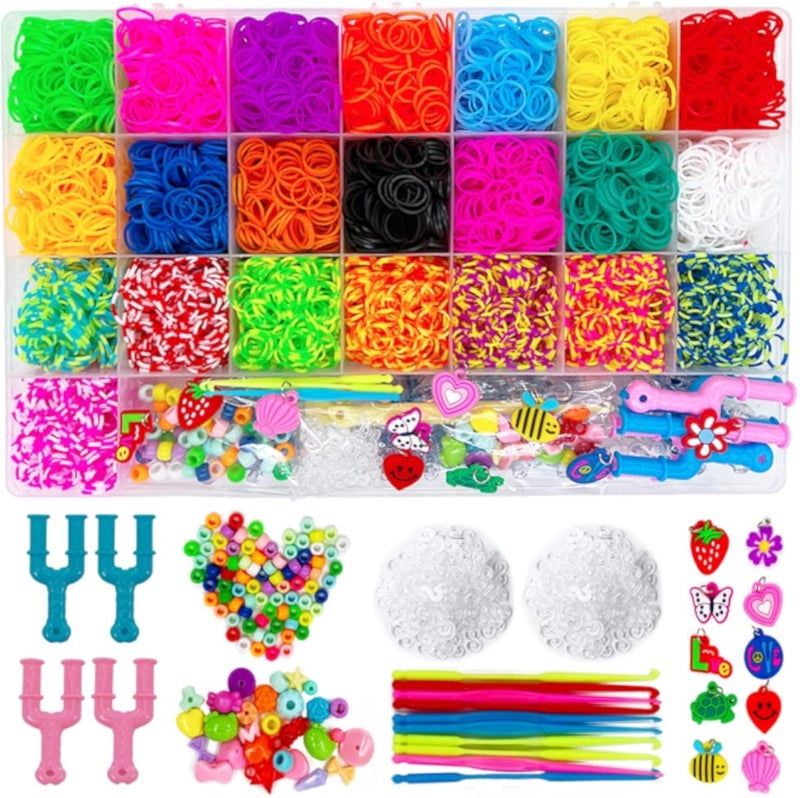6800 Loom Bands Kit with Loom Board, Kids Girls Elastic Bracelet Making Set for Starters with Hooks, Charms& Box